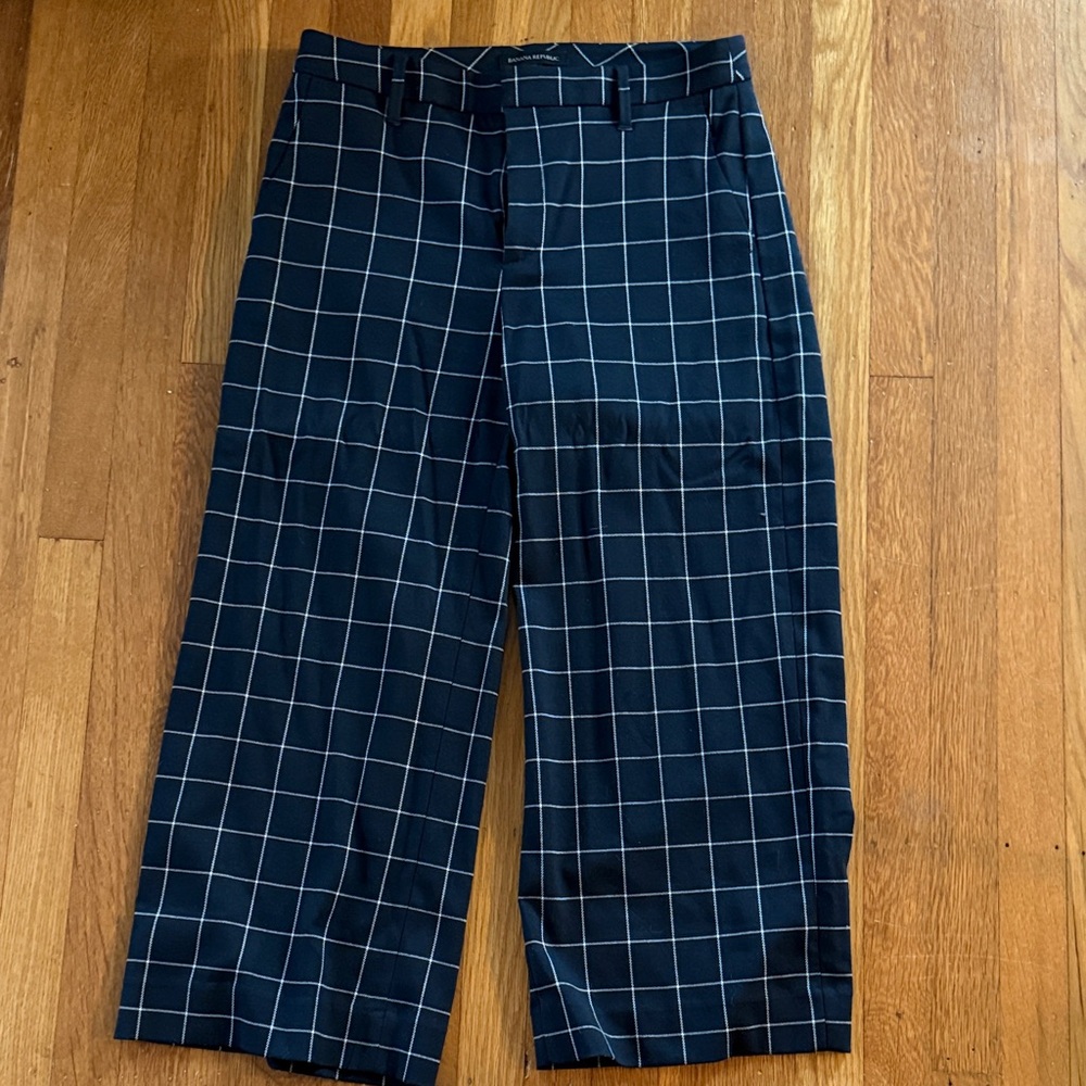 Banana Republic Navy Checkered Cropped Pants